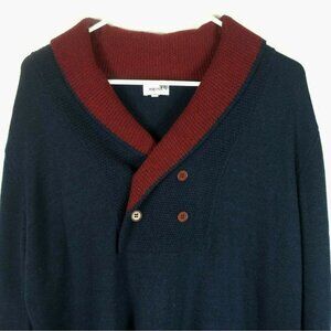 Wool Sweater Mens L Blue Shawl Collar Grandpacore Preppy Academia Asymmetrical